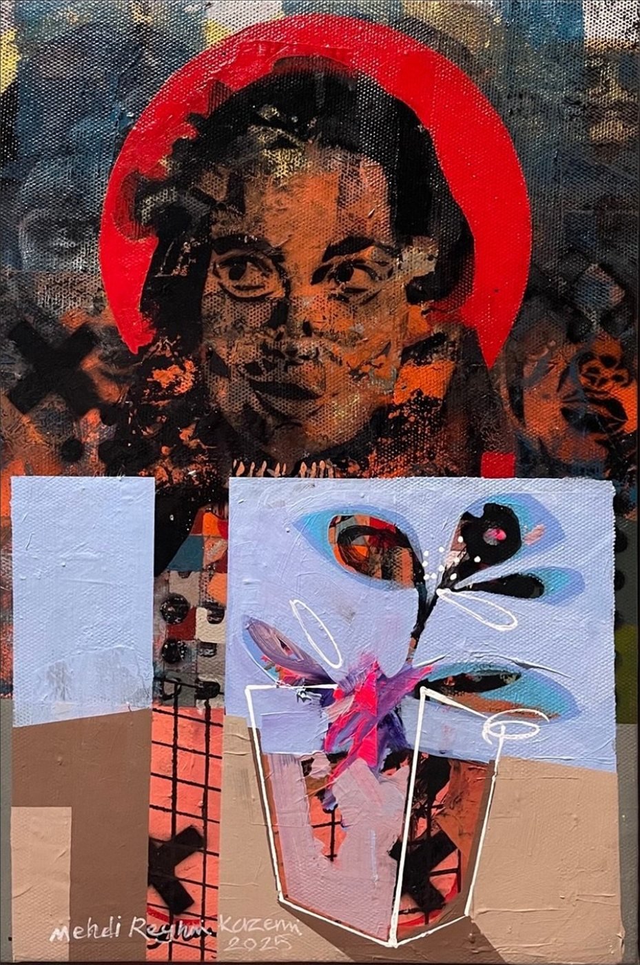 Kızın Bakışı ve Saksı, 2024. Akrilik, 60×40 cm.
