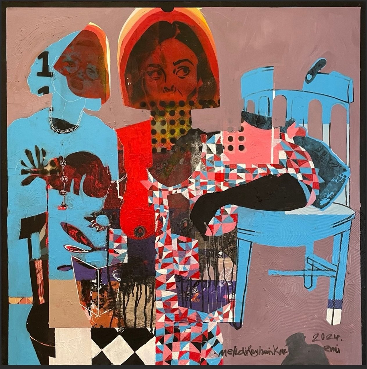Ses Çıkarma, Bakıyorlar, 2024. Akrilik, 90×90 cm.