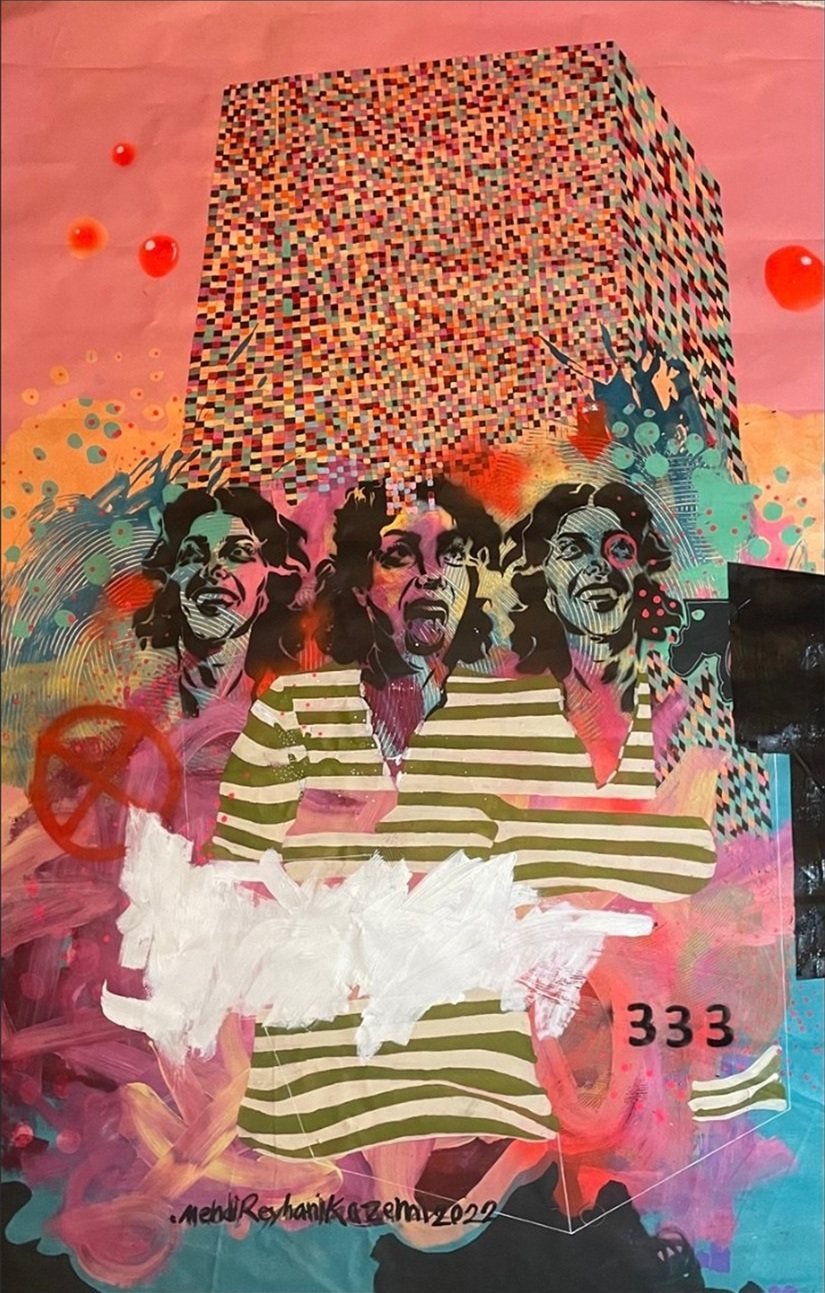 Üç Kızın Siyaseti Temizlemek, 2022. Akrilik, 190×125 cm.